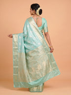 Sea Green and Silver Tissue Silk Saree