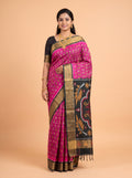 Pink and Black Traditional Ikkat Saree