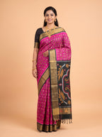 Pink and Black Traditional Ikkat Saree