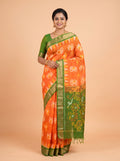 Dark Green and Bright Red Traditional Ikkat Saree