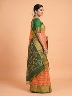 Orange and Dark Green Traditional Ikkat Saree