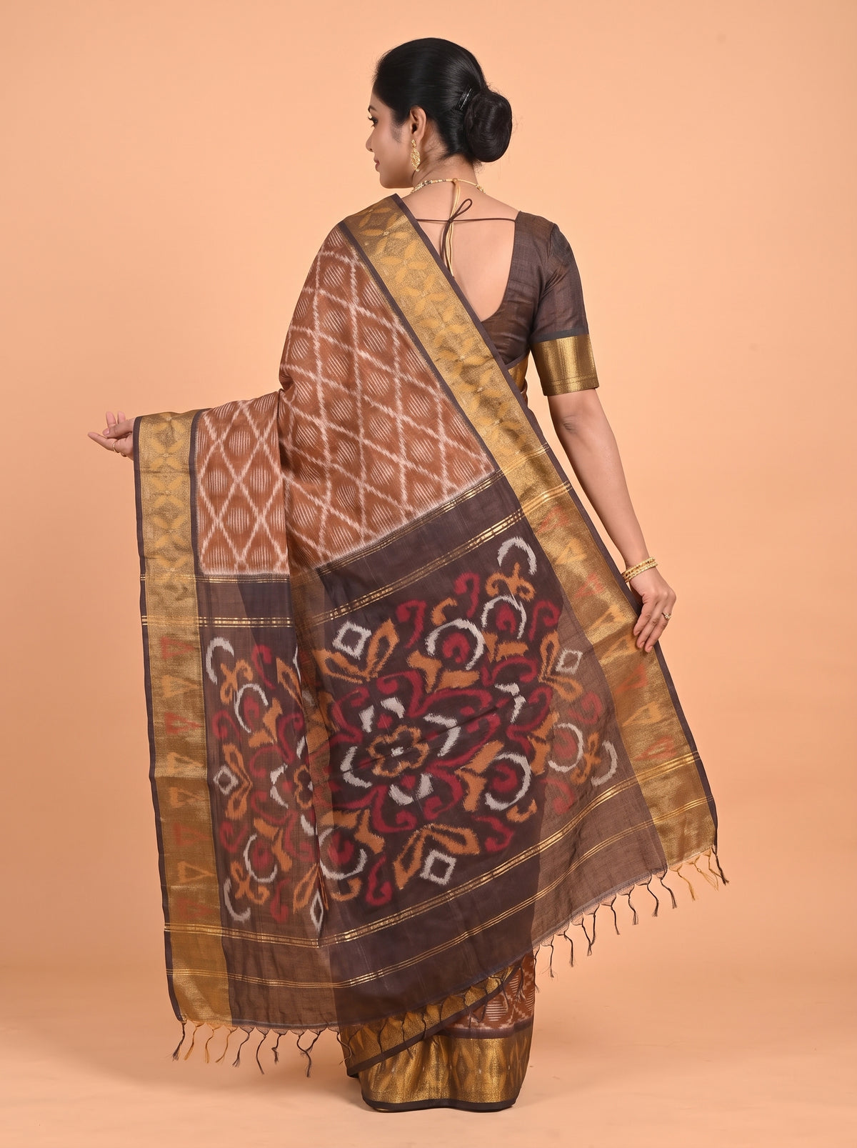 Mustard Yellow and Dark Green Ikat Cotton Saree