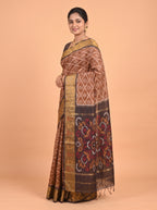 Mustard Yellow and Dark Green Ikat Cotton Saree