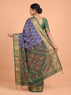 Navy Blue and Pink Ikat Cotton Saree
