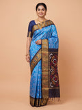 Green and Blue Ikat Cotton Saree