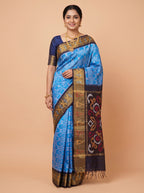 Green and Blue Ikat Cotton Saree