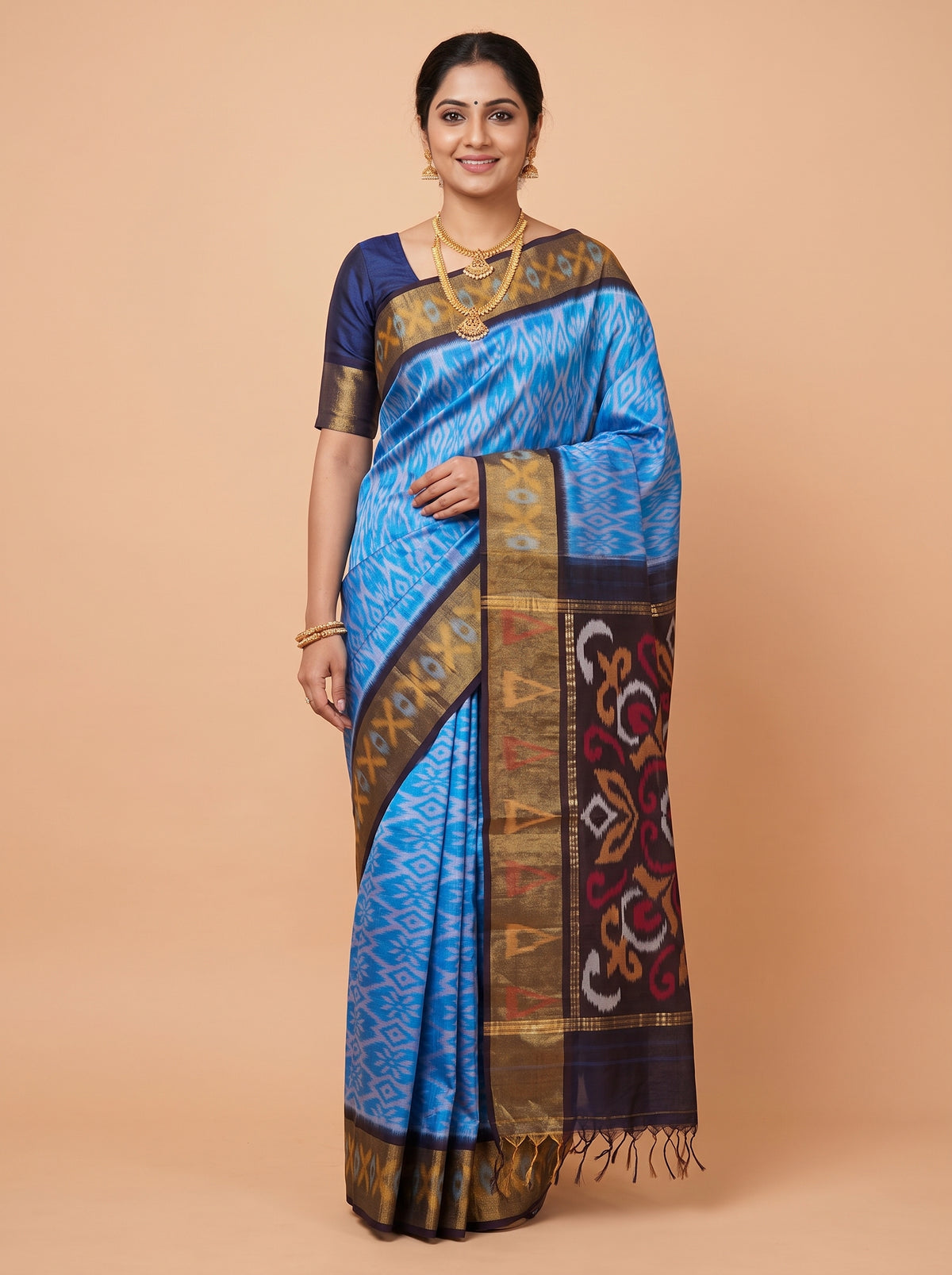 Green and Blue Ikat Cotton Saree