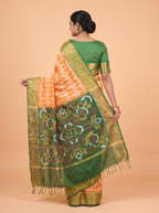Mustard Yellow and Dark Green Ikat Cotton Saree