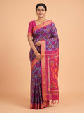 Navy Blue and Pink Ikat Cotton Saree
