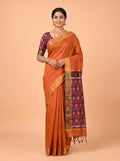 Orange and Purple Ikat Cotton Saree