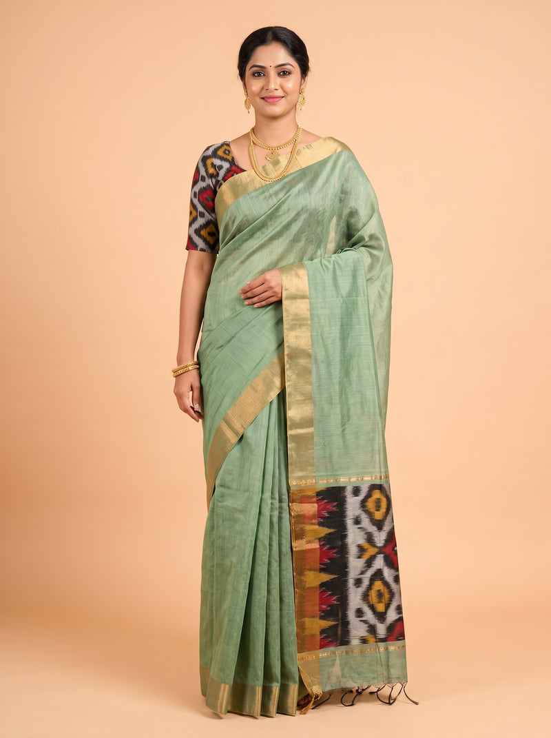 Grey and Black Ikat Cotton Saree