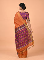 Orange and Purple Ikat Cotton Saree