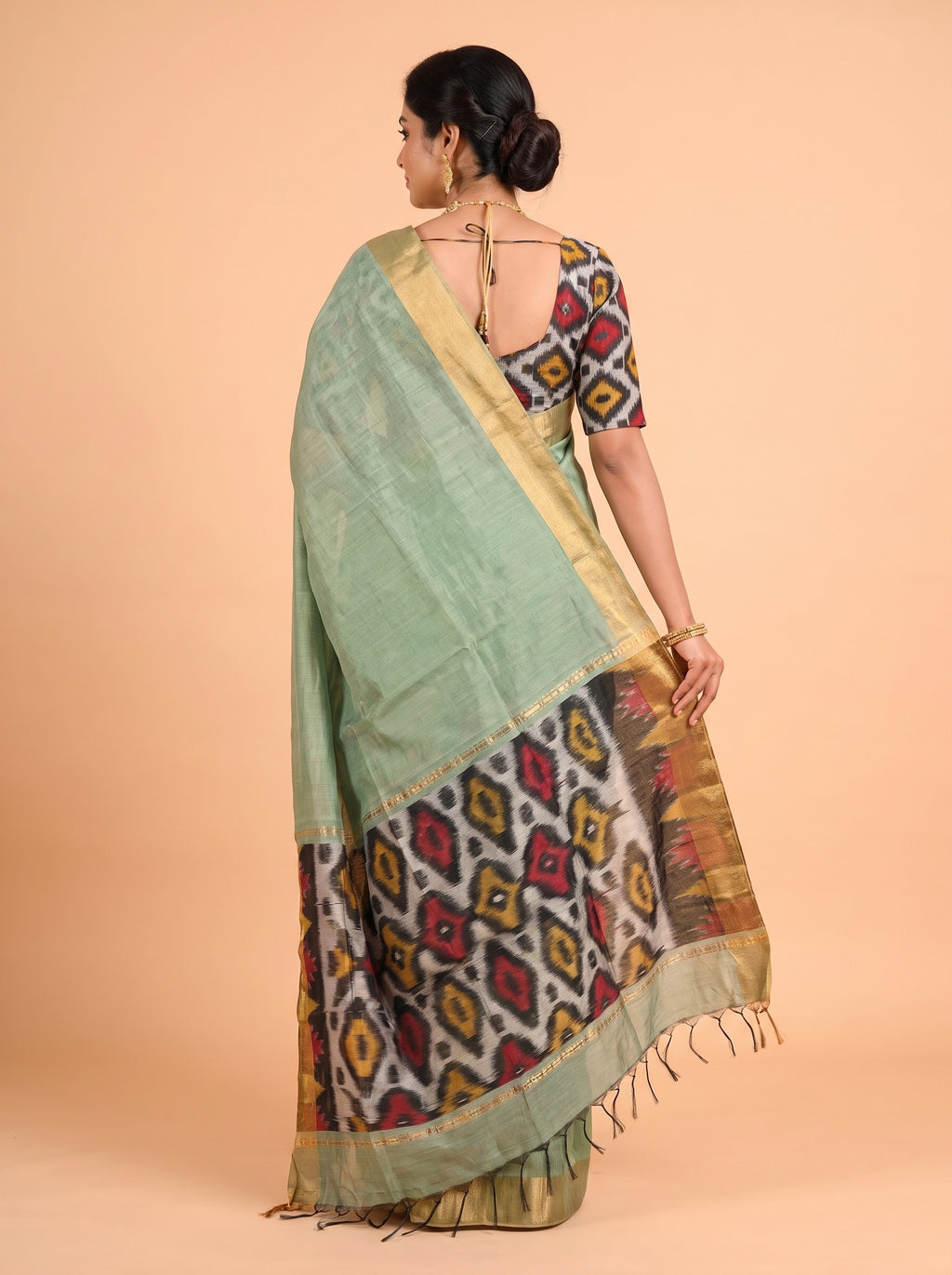 Grey and Black Ikat Cotton Saree