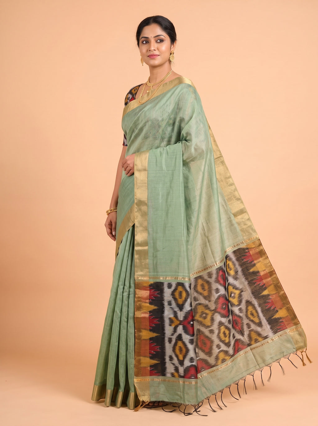 Grey and Black Ikat Cotton Saree