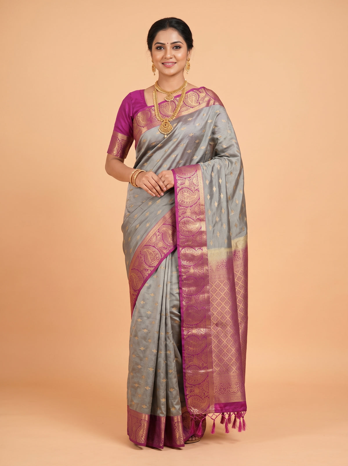 Grey and Purple Soft semi silk Saree