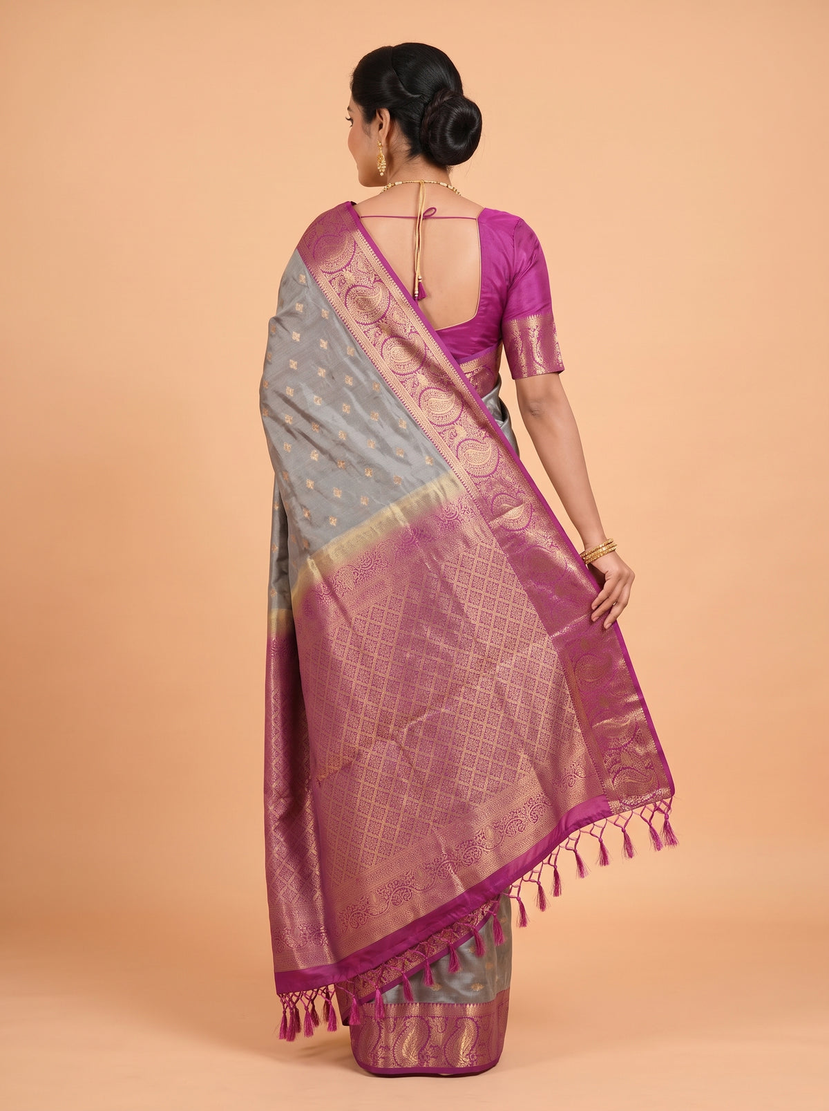 Grey and Purple Soft semi silk Saree