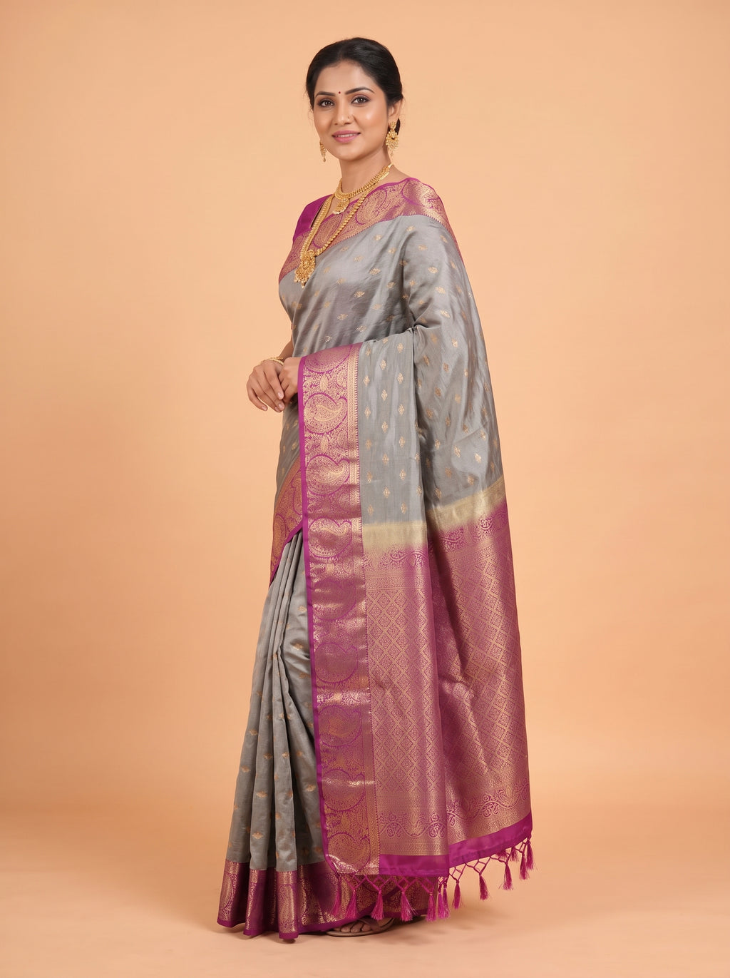 Grey and Purple Soft semi silk Saree