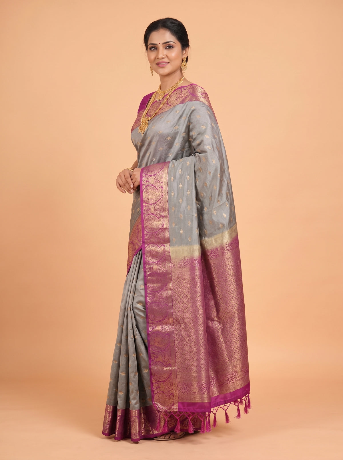 Grey and Purple Soft semi silk Saree