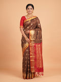 Brown and Red Soft semi silk Saree