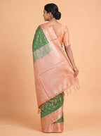 Orange and Bottle Green Soft semi silk Saree