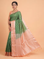 Orange and Bottle Green Soft semi silk Saree