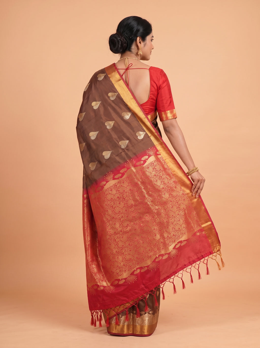Brown and Red Soft semi silk Saree