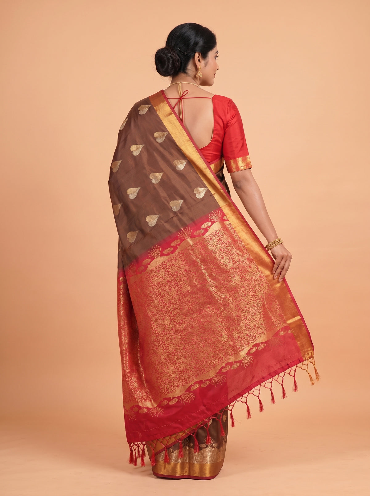 Brown and Red Soft semi silk Saree