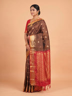 Brown and Red Soft semi silk Saree