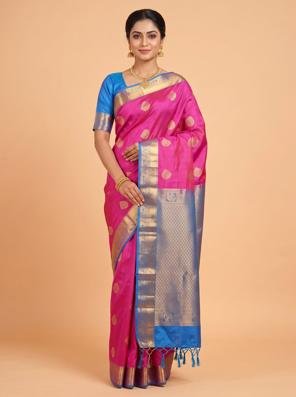 Pink and Royal Blue Soft semi silk Saree
