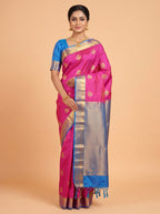 Pink and Royal Blue Soft semi silk Saree