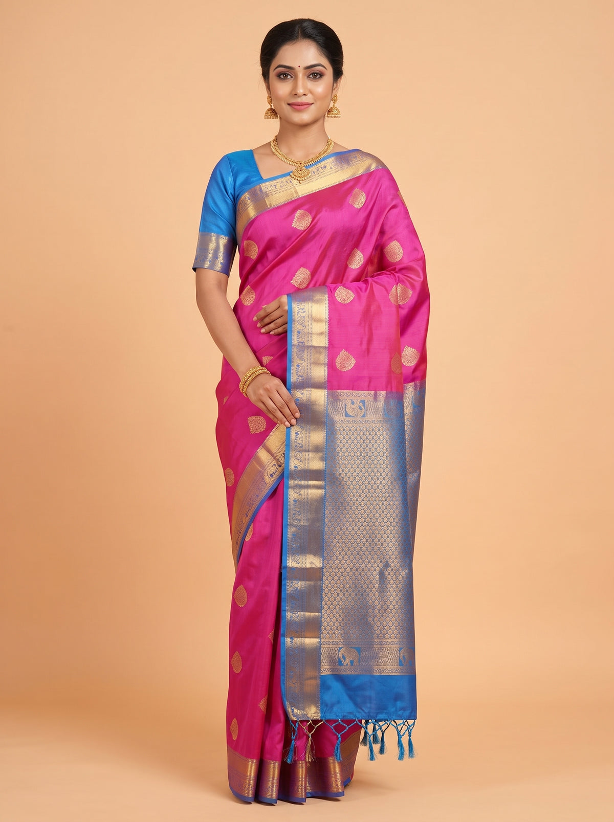 Pink and Royal Blue Soft semi silk Saree