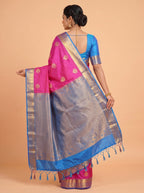 Pink and Royal Blue Soft semi silk Saree