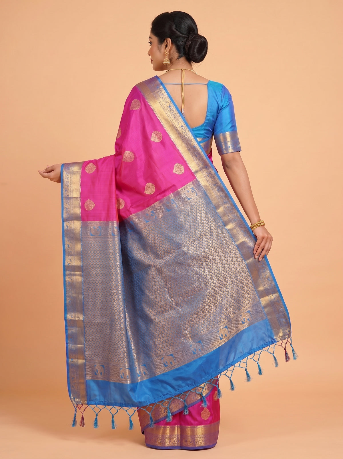 Pink and Royal Blue Soft semi silk Saree