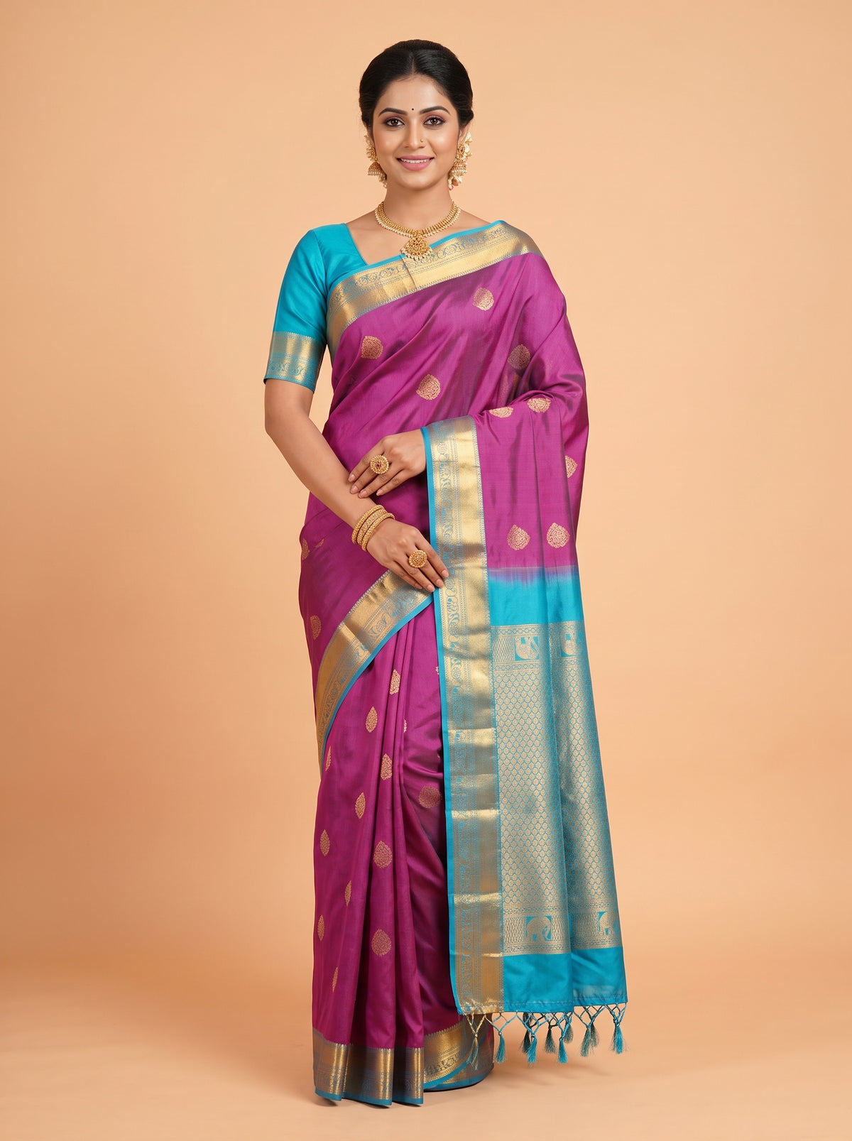 Purple and Sky Blue semi silk Saree