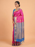 Pink and Royal Blue Soft semi silk Saree