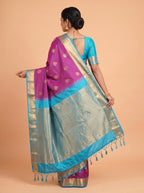 Purple and Sky Blue semi silk Saree