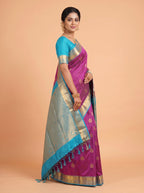 Purple and Sky Blue semi silk Saree