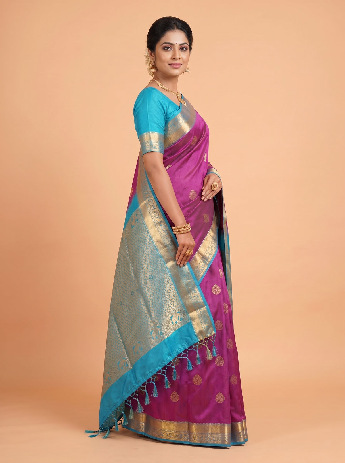 Purple and Sky Blue semi silk Saree
