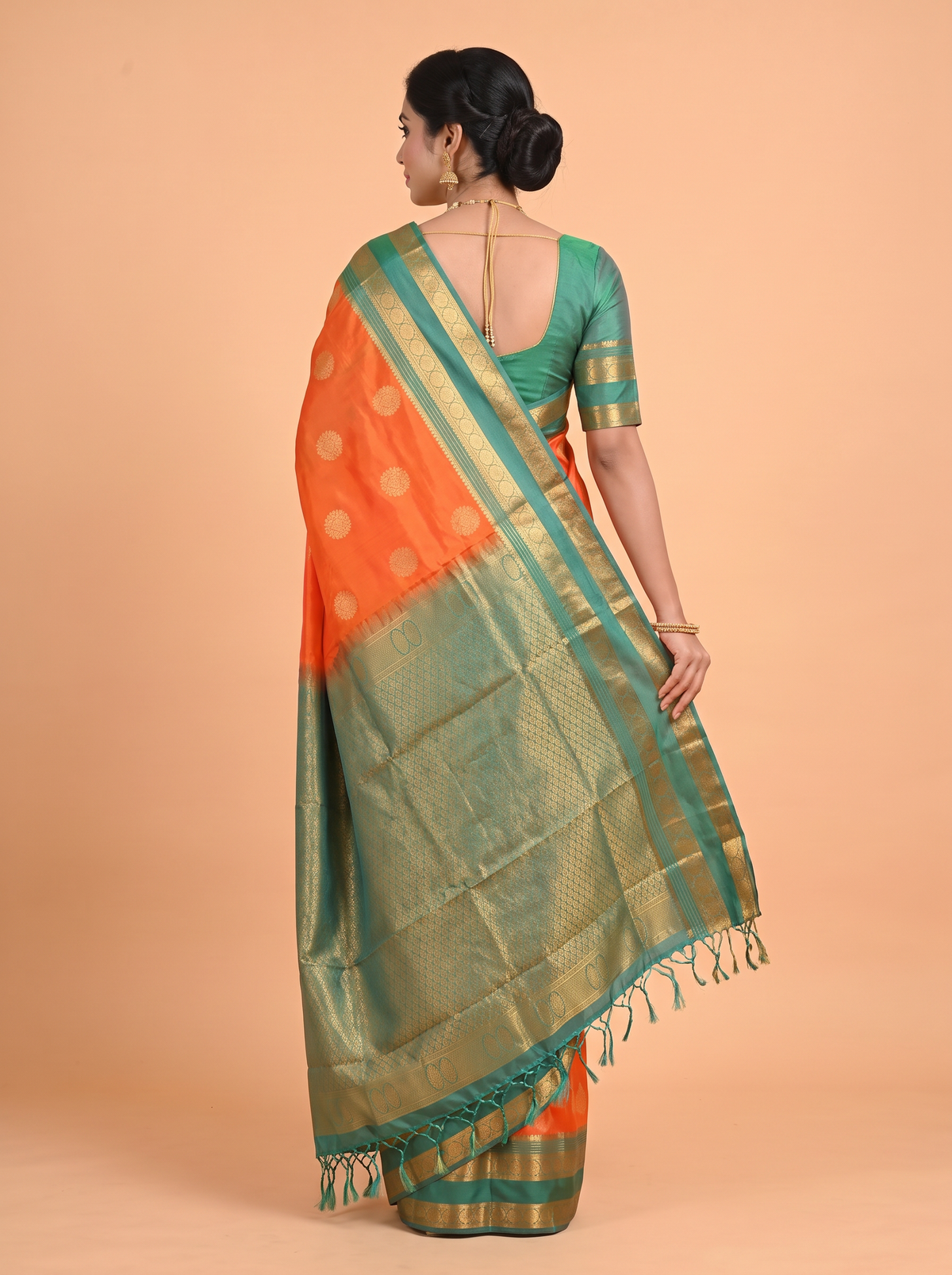 Orange and Navy Blue semi silk Saree