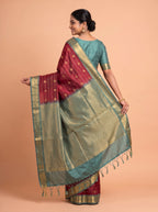 Maroon and Sea Green semi silk Saree