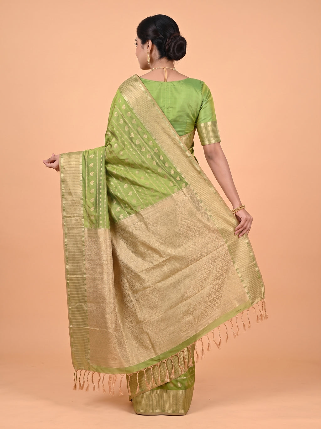 Green and Gold semi silk Saree