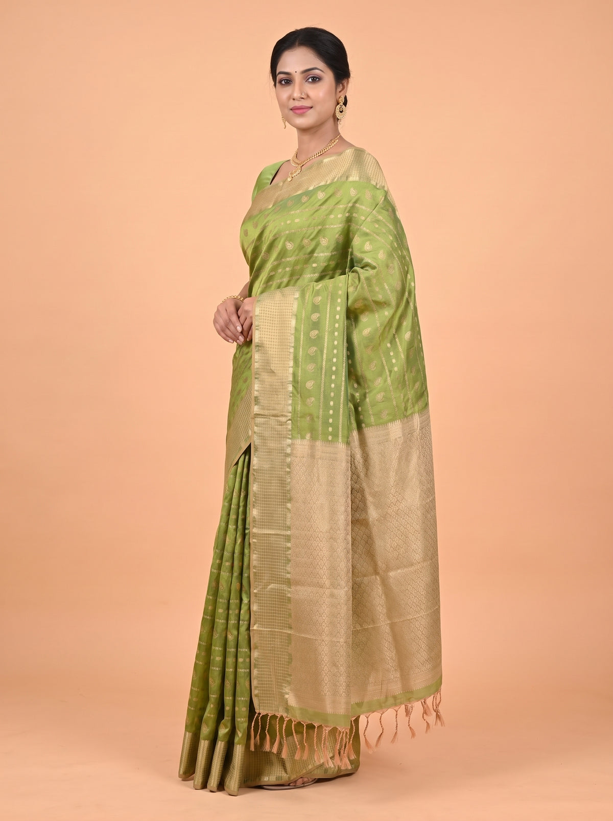 Green and Gold semi silk Saree