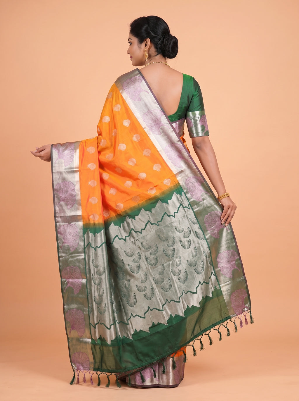 Orange and Wine Purple semi silk Saree