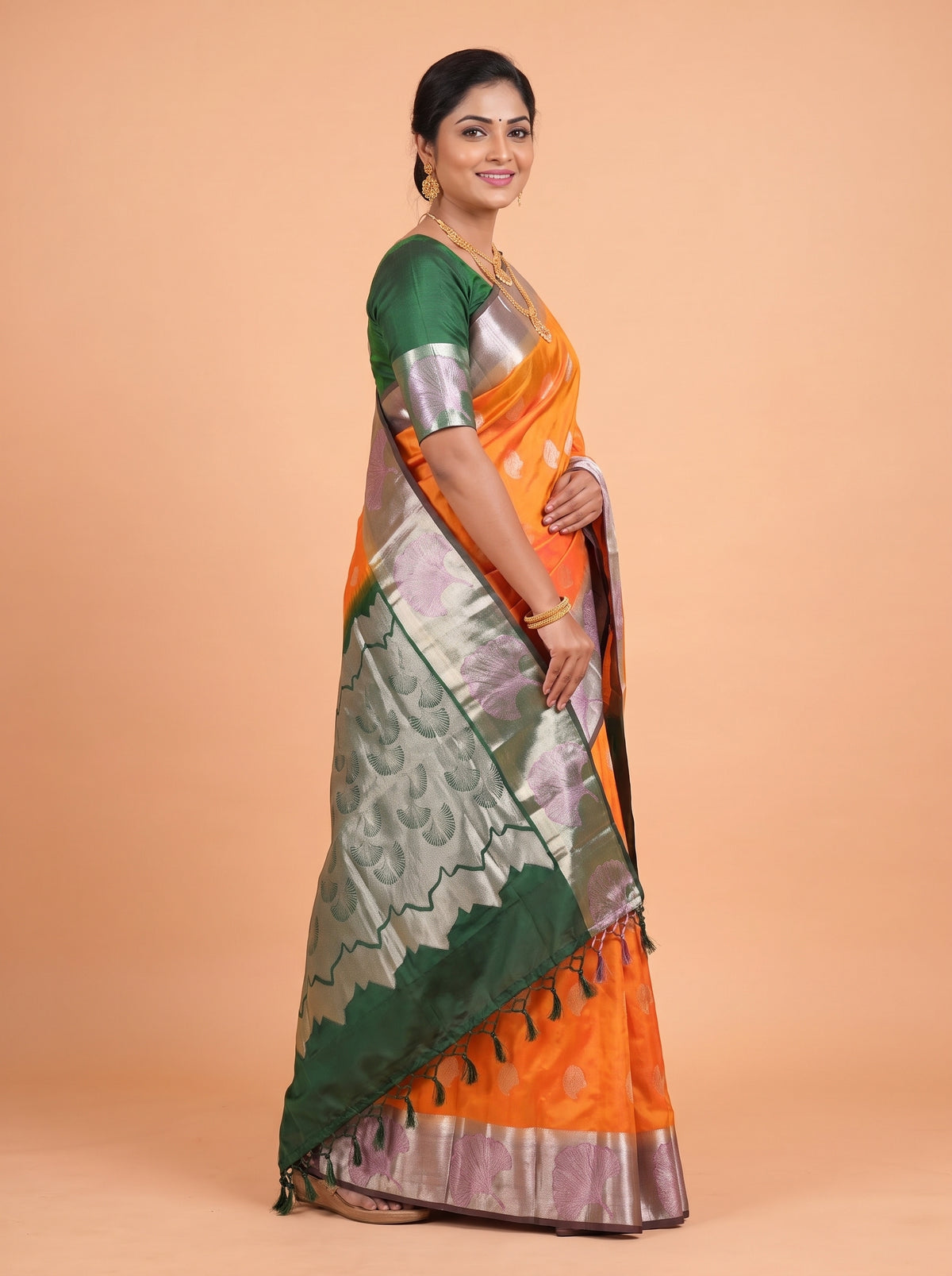 Orange and Wine Purple semi silk Saree