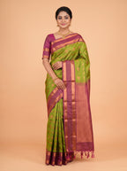 Green and Magenta semi silk Saree