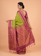 Green and Magenta semi silk Saree