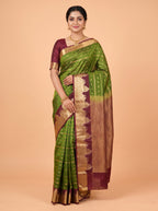 Wine Purple and Green semi silk Saree