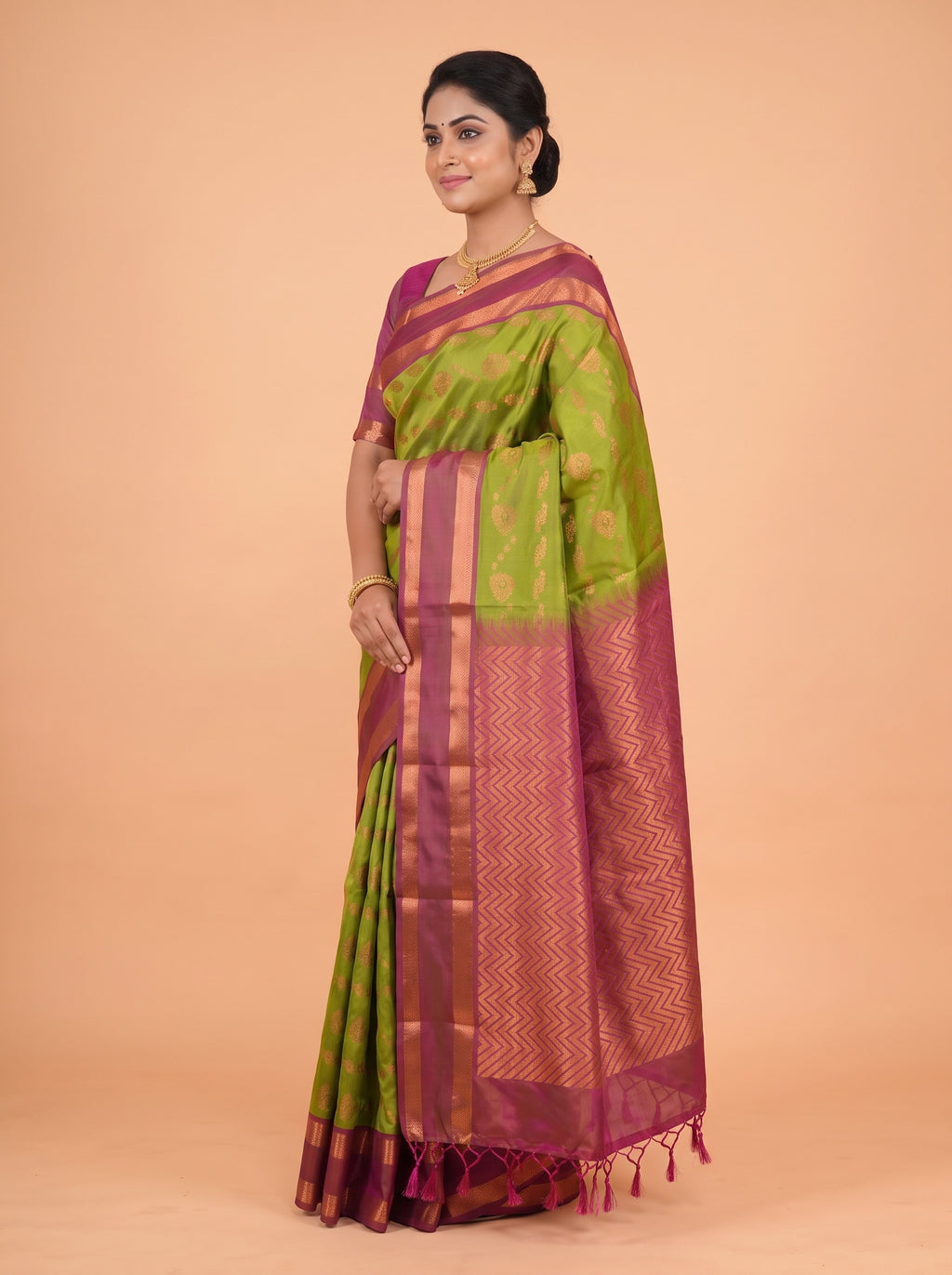 Green and Magenta semi silk Saree
