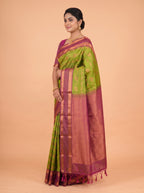 Green and Magenta semi silk Saree