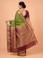 Wine Purple and Green semi silk Saree